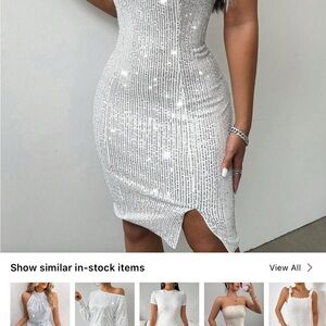 SHEIN Strapless White Sequin Dress